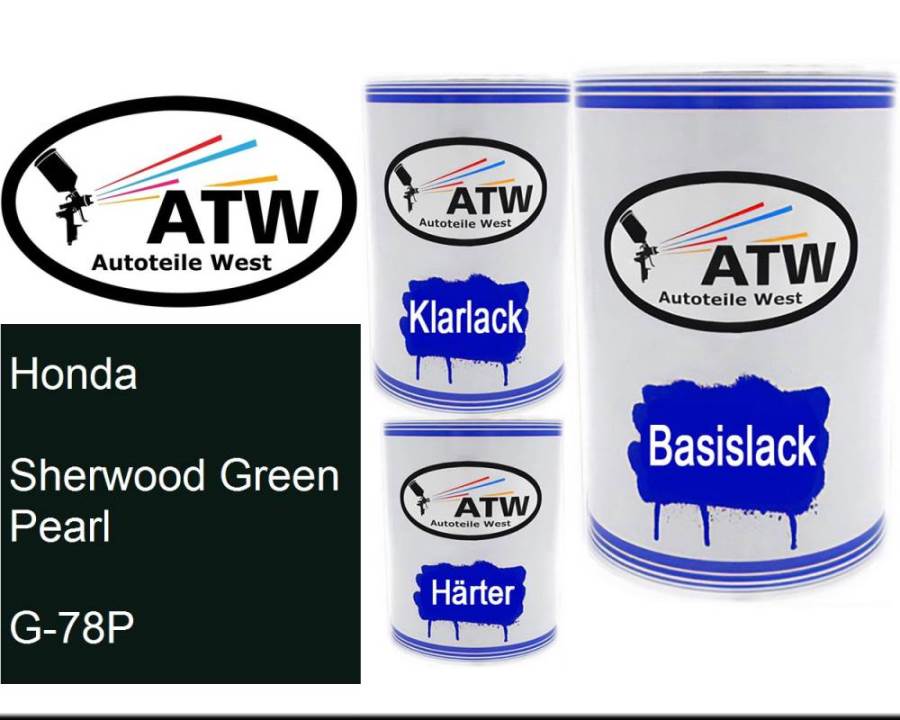 Honda, Sherwood Green Pearl, G-78P: 500ml Lackdose + 500ml Klarlack + 250ml Härter - Set, von ATW Autoteile West.